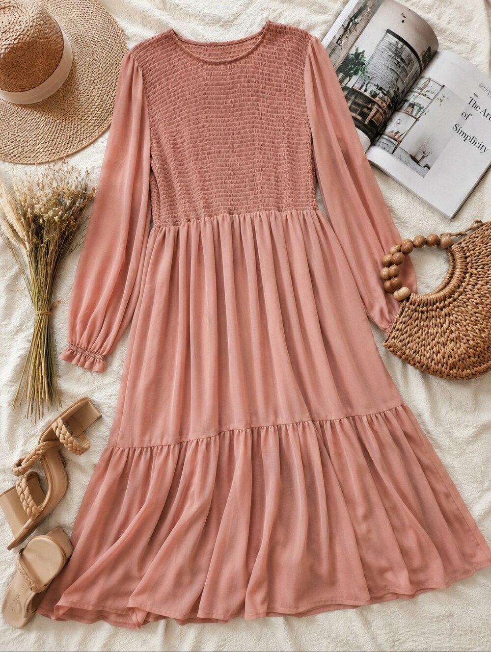 NWT Mad About Style Jilly Box Dress Pink Smocked Midi Boho Cottagecore XL